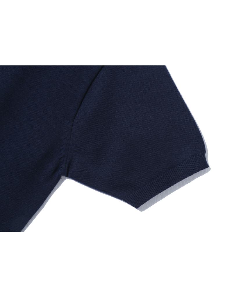 BASEMOMENT Diagonal Button Half Knit Navy