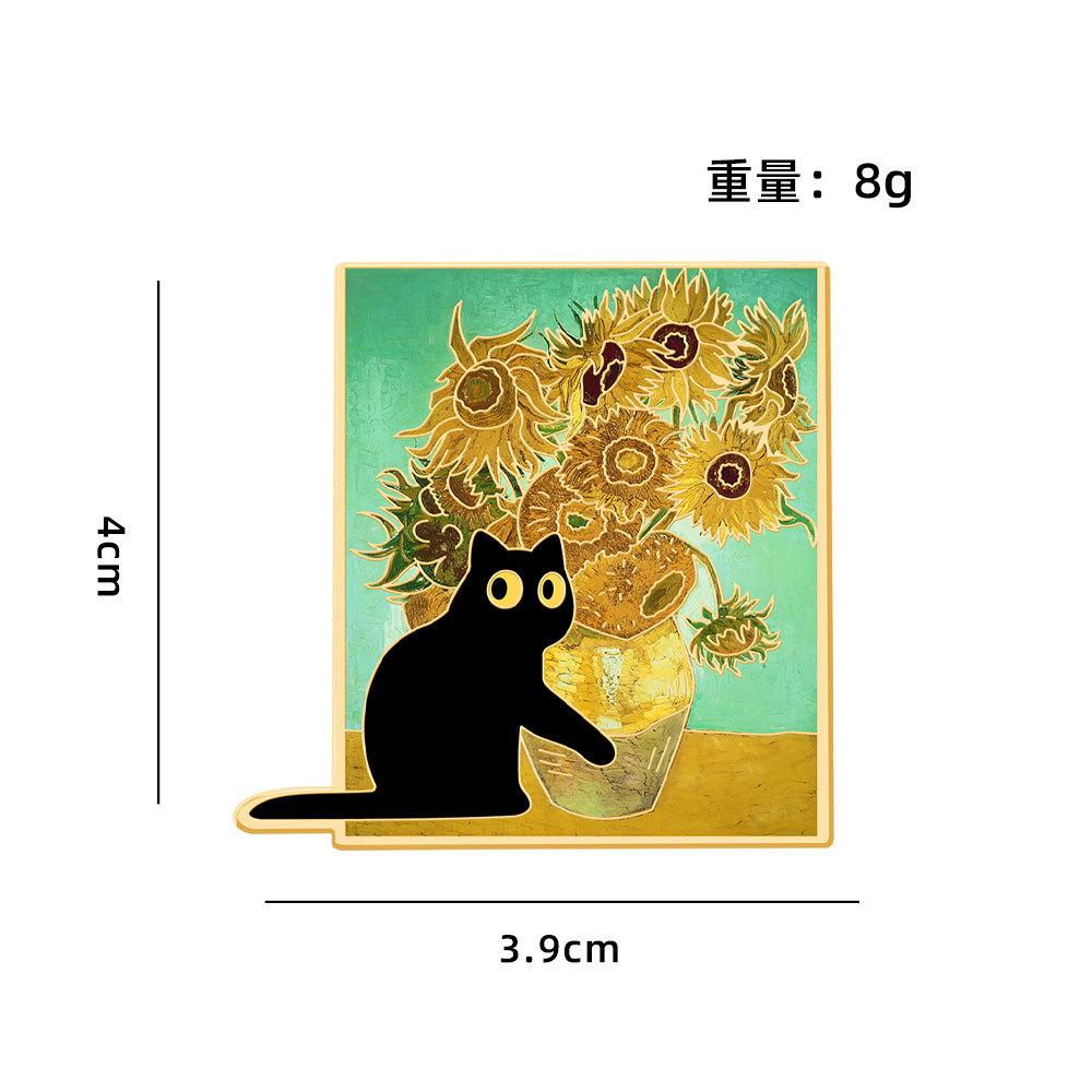 Van Gogh Famous Painting Starry Sky Series Badge Creative Cute Black Cat Landscape Oil Painting Metal Brooch Student Bag Decoration
