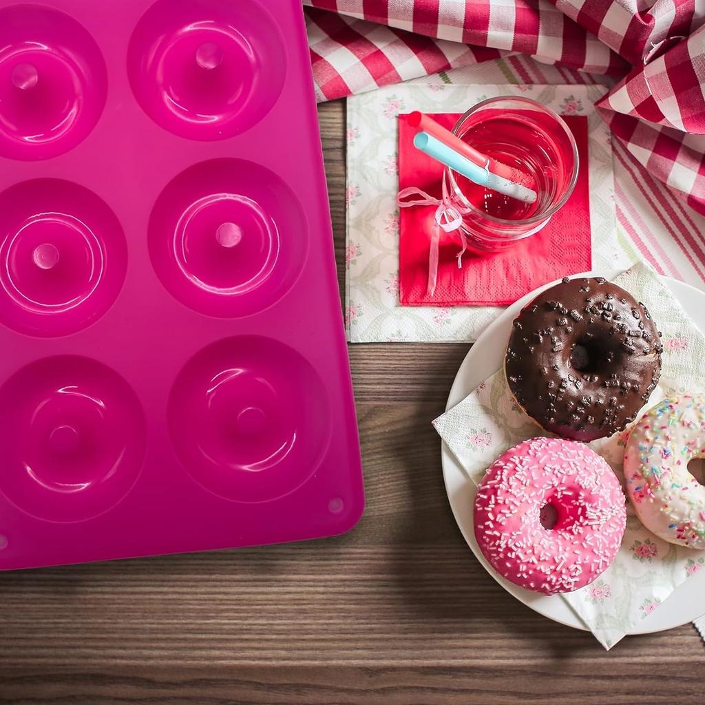 Axroad Mall 6-Compartment Heat-Resistant BPA-Free Silicone Donut Mold Set - 3 Colors, 27.5 x 17.5 x 3 cm, for Donuts, Cakes, Cookies, Muffins