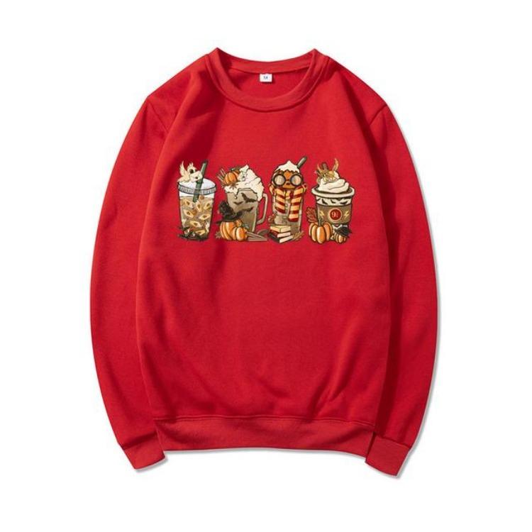 Pumpkin Spice Coffee Lover Women Fall Cozy Horror Sweatshirt Pullover Halloween Clothes
