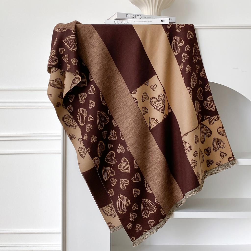 Luxury Women Two-Sided Print Scarf Soft Warm Pashmina Love Shawl Winter Outdoor Coldproof Windproof Blanket Scarf