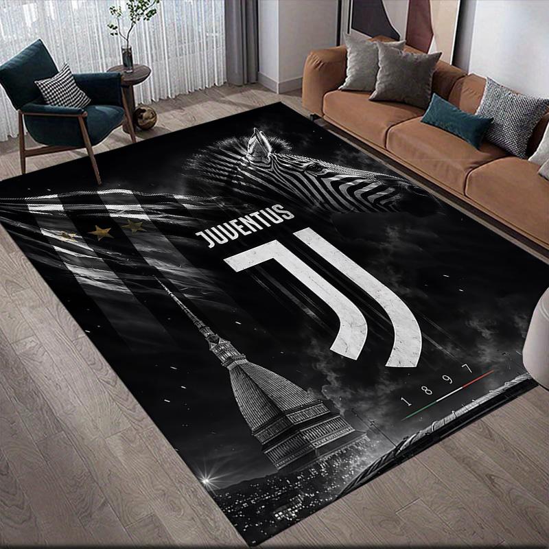 Juventus Football Club Flannel Pattern Square Carpet,Area Rug,Carpet Rug for Living Room Bedroom Sofa Playroom Decor,Non-slip Floor Mat