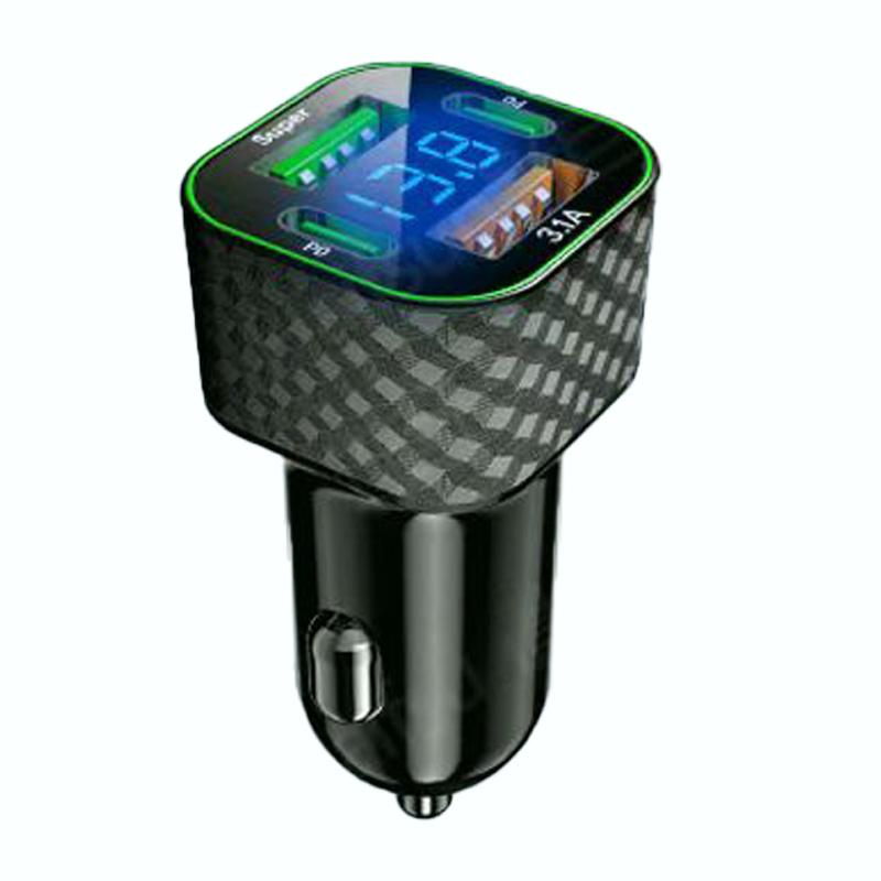 380W Car Phone Charger USB C Dual PD 4 in 1 with Voltage Display Super Fast Charge Adapter For iPhone Xiaomi Oppo Vivo Samsung