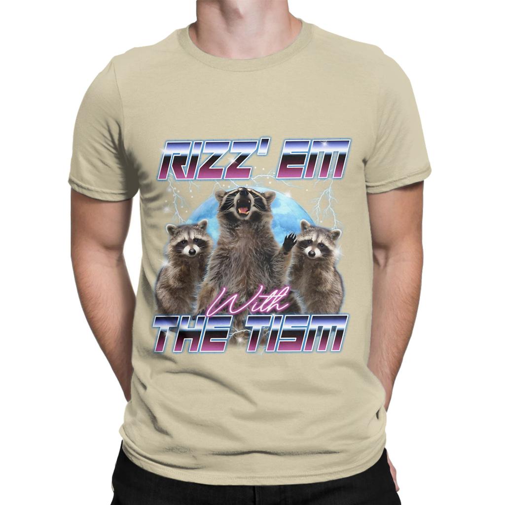 Rizz Em With the Tism Meme Funny Racoon in vintage 90s style Funny Graphic 100 Cotton TShirt AAutism Racoon Tops Tees For Unisex