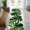 Light Base Tropical Monstera Leaf Runner Rug Minimalist Jungle Plant Print Non Slip Floor Mat for Bathroom Hallway Entry Decor