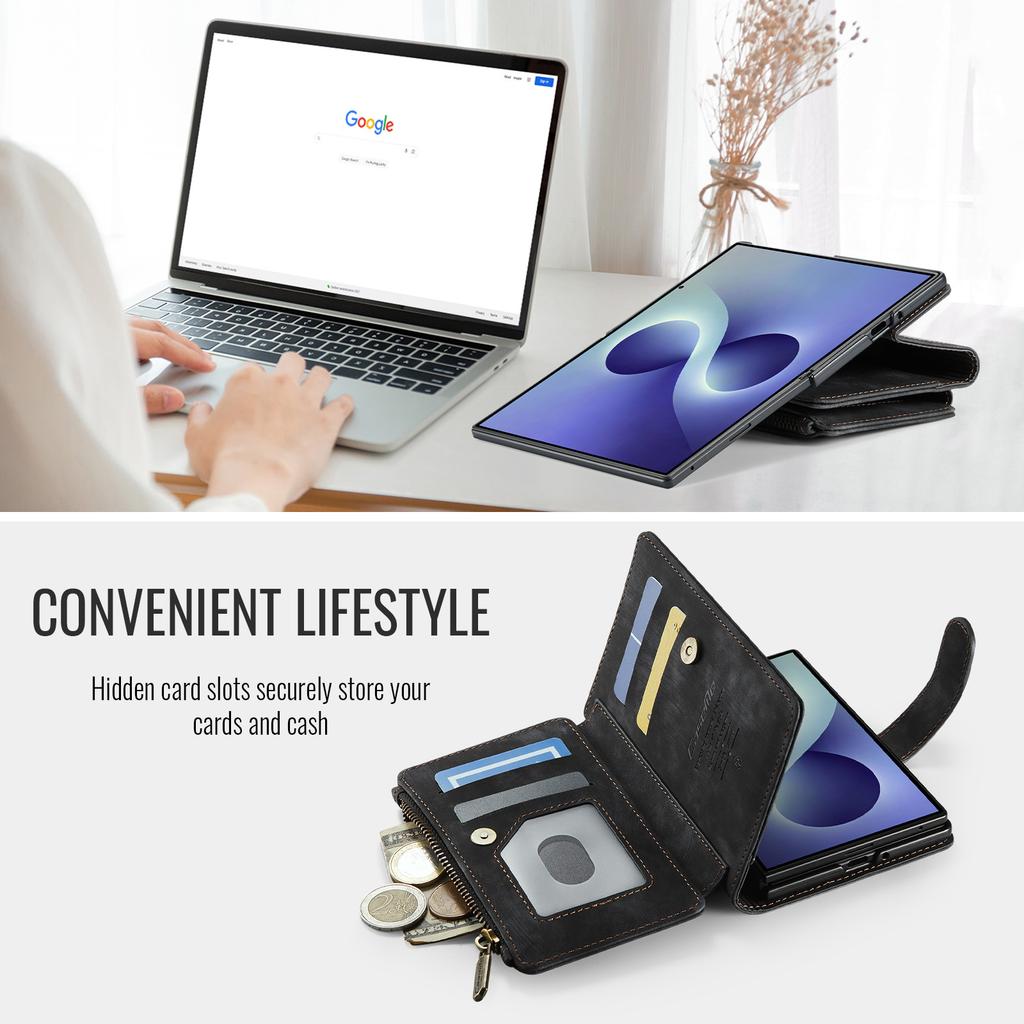 Kožená peněženka na zip Coque pro Samsung Galaxy Z Fold 8 Pouzdro Řemínek na zápěstí Kapsa na karty Funda Samsung Z Fold8 Široké Flip Book Etui