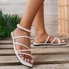 Women Sandals  Summer White Flat Sandals Luxury Casual Bridal Wedding Shoes Strap Beach Sandals Roman Slipper