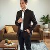 Blazer da Uomo Nero Stile Cinese Collo Alto Manica Lunga Vestibilità Slim alla Moda Giacca Blazer a Singolo Petto