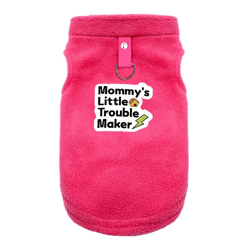 Winter Buckle Fleece Pet Dog Clothes Mommy's Little Trouble Maker French Bulldog Coat Pug Costumes For Small Dogs Chihuahua Vest