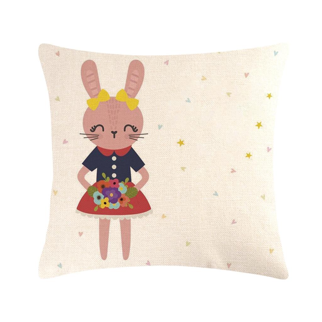Easter Bunny Linen Pillowcase Home Sofa Cushion Cover