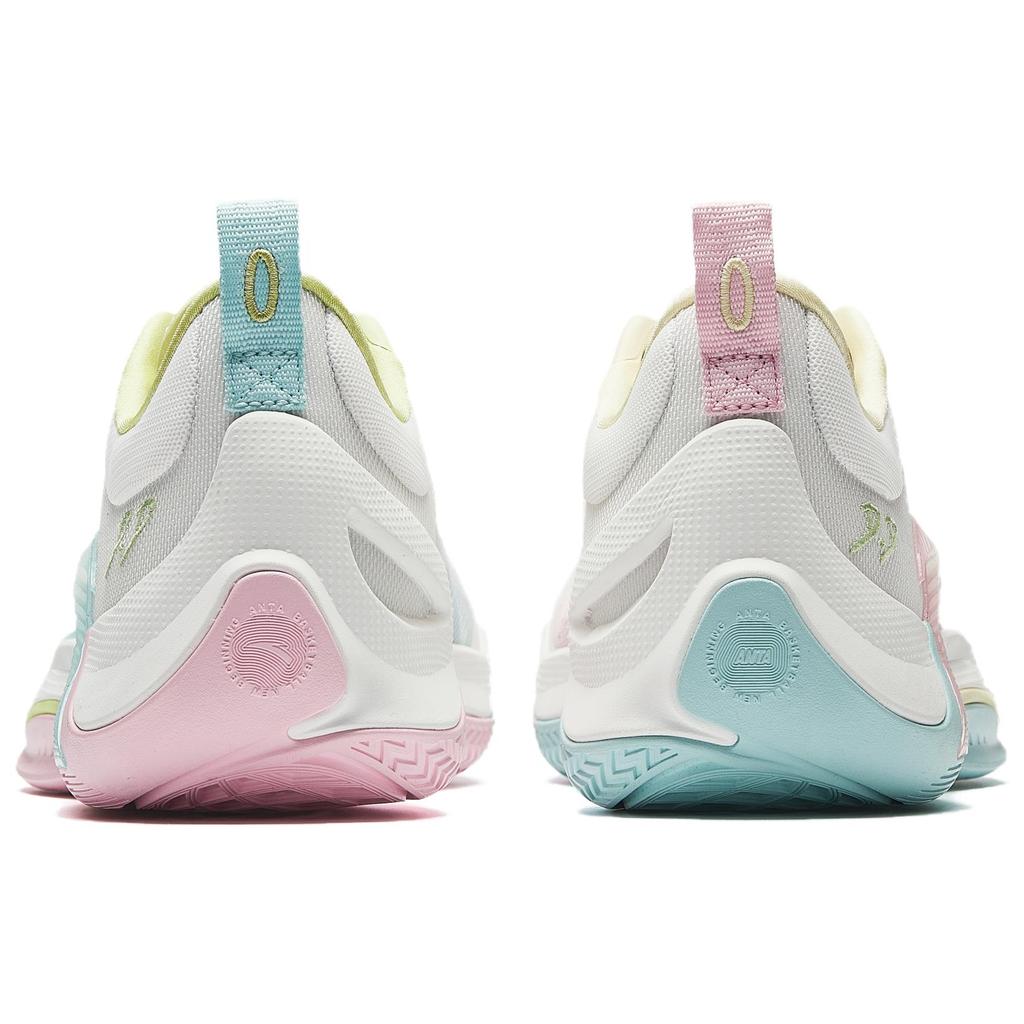 New Anta Instantaneous 1 Cushioning, Wear Resistant Low Top Basketball Shoes Men's White Pink Blue 912531109Q-2