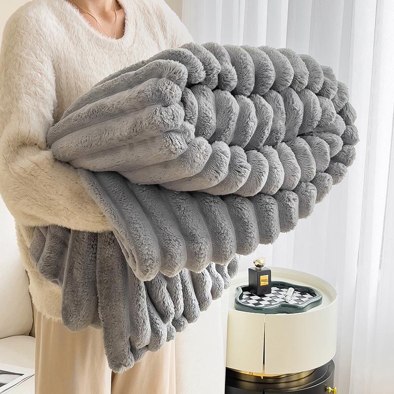 Double-Sided Plush Rabbit Winter Blanket - Soft Coral Fleece for Office, Sofa, or Bed