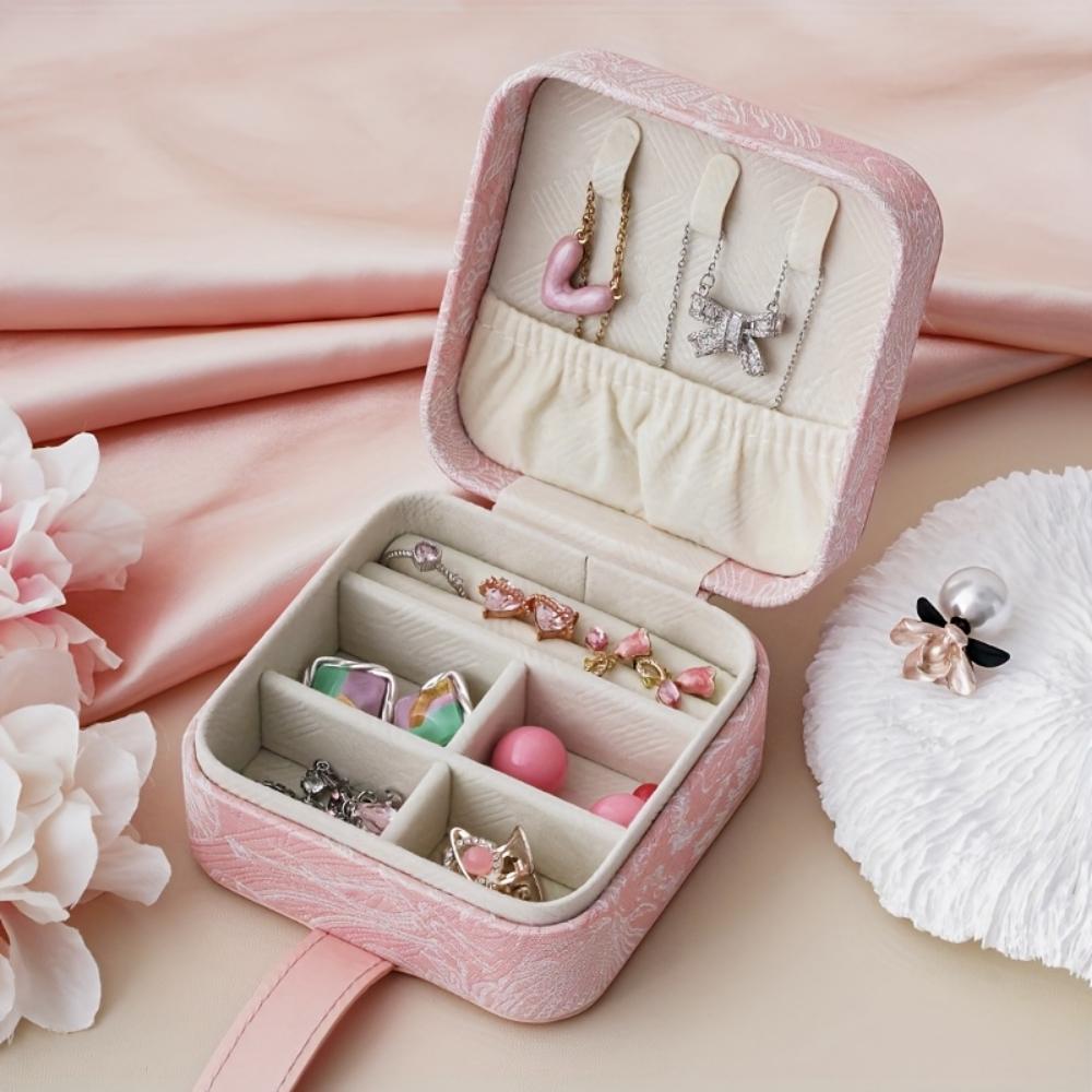 Vintage Jacquard Jewelry Box New Woven Pattern Jewelry Storage Box PU Leather Finishing Box Travel Portable Jewelry Box Decorative Jewelry Box