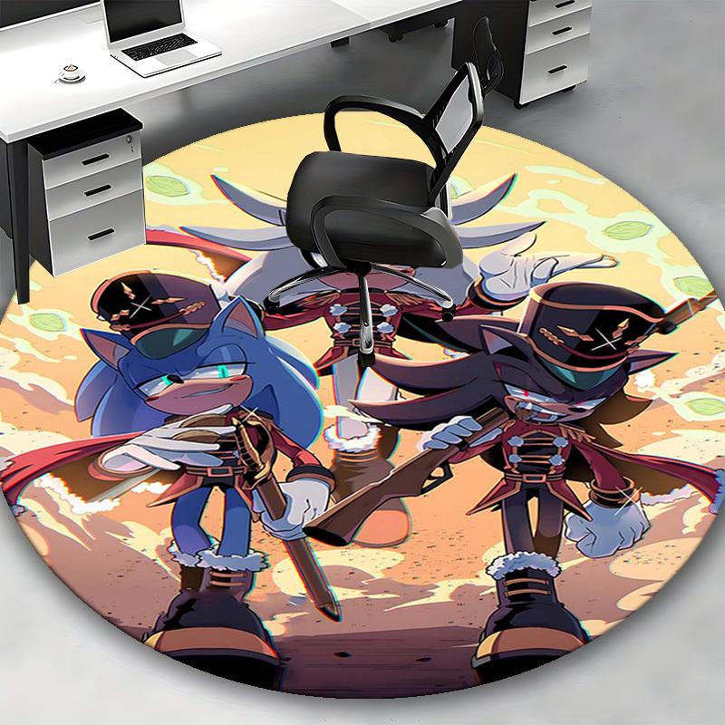 1pc Anime Cartoon Design Sonic The Hedgehog Round Carpet  Office Chair Mat, NonSlip Rug for Home Decor