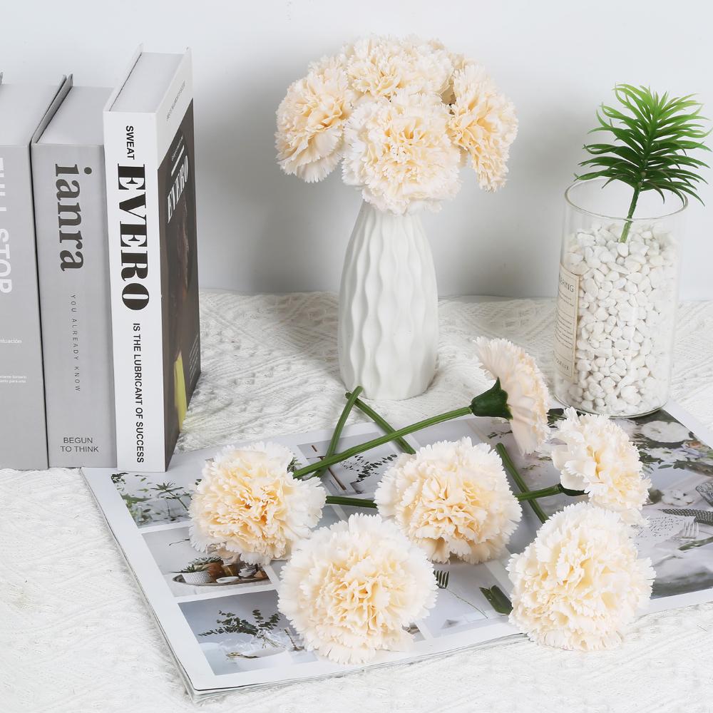 2 Bunches Artificial Carnations Total 12 Heads Silk Faux Flowers for Funeral Arrangements Wedding Bouquets Cemetery Wreaths DIY Crafts