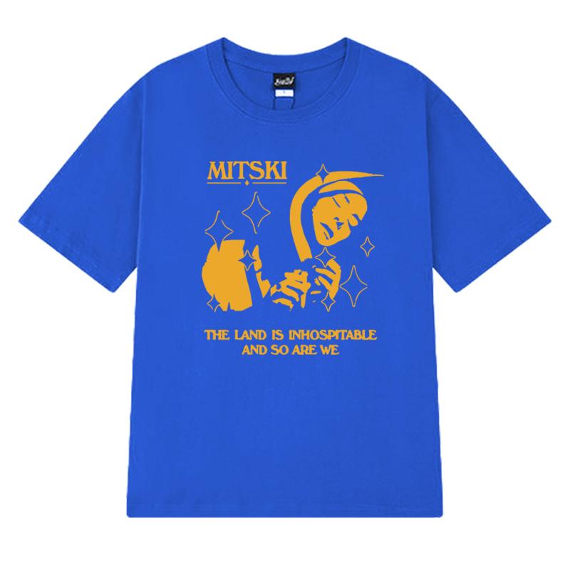 Fashion The Land Is Inhospitable Print short sleeve T-shirts Unisex Mitski New Album T shirt Men Women summer 100% Cotton Tops