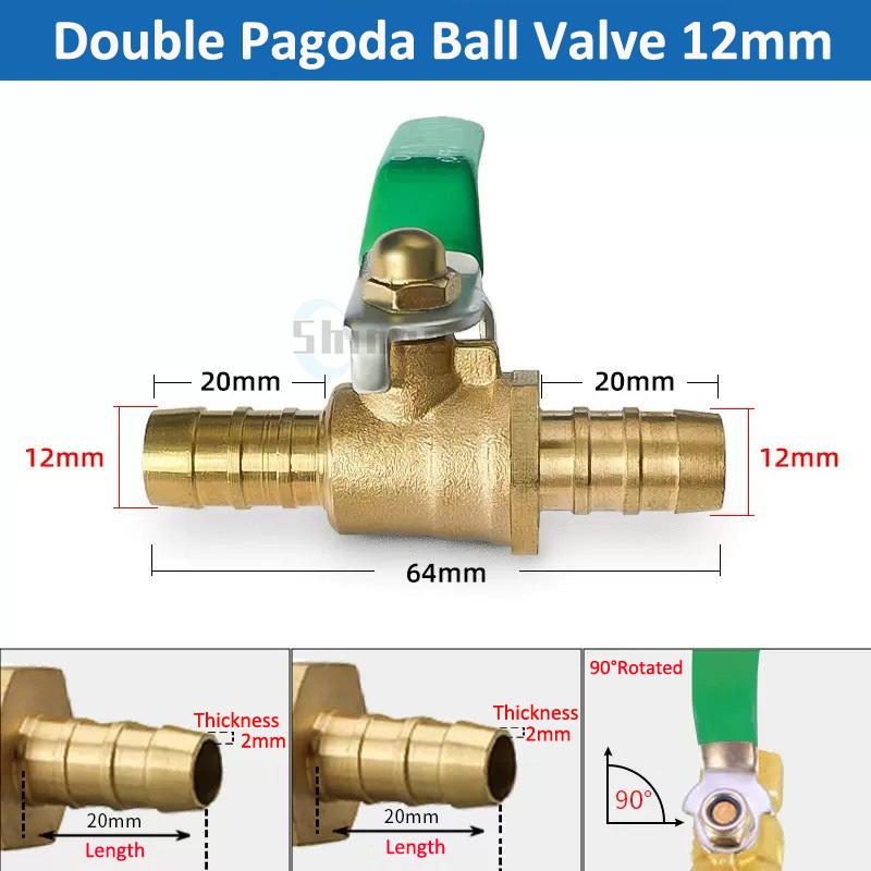 Brass Ball Valve 3/8'' 1/4'' 1/2" Male To Female Thread Connector Joint Copper Pipe Fitting Coupler Adapter 8/10/12mm Hose Barb