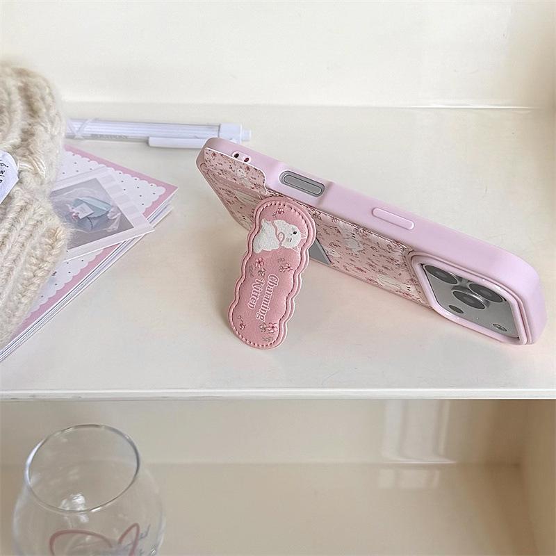 Pink Flower Cat Stand Case for iPhone 17/16 Pro Max/15/14