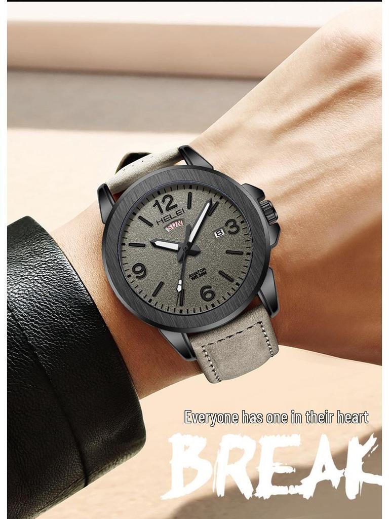 Hot-Selling Men's Fashion Quartz Watch: Waterproof, Luminous, Genuine Leather Strap