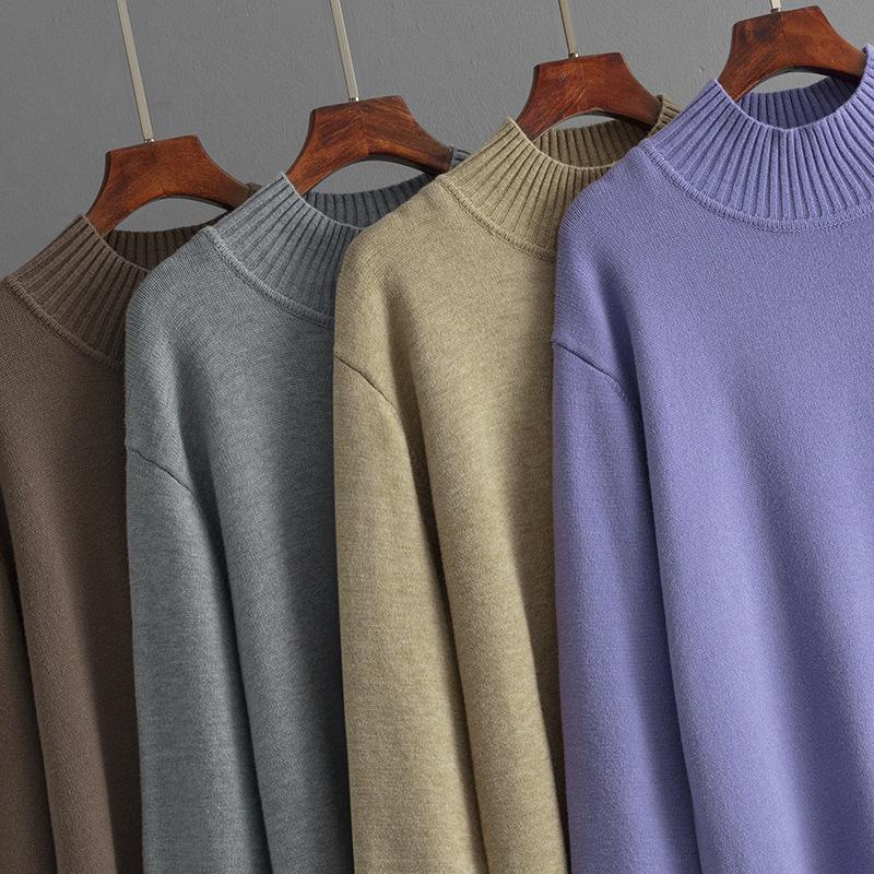 Höst Vinter Bekväm Ledig Vind Lös Hög Krage Tröja Kostym Dam Långärmad Stickad Vid Klänning