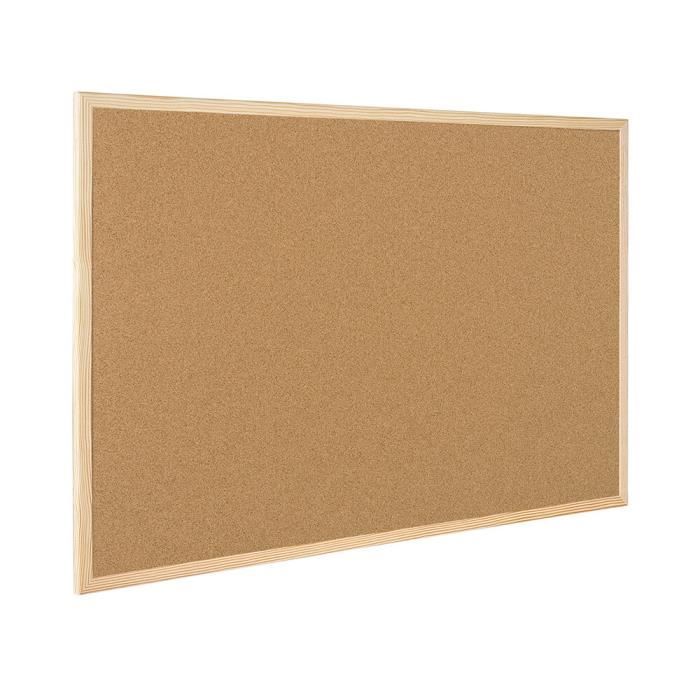Tableau liège q-connect mural cadre bois pin naturel 2 faces inclus 5 épingles mémo fixation mur épaisseur 1mm 40x30cm