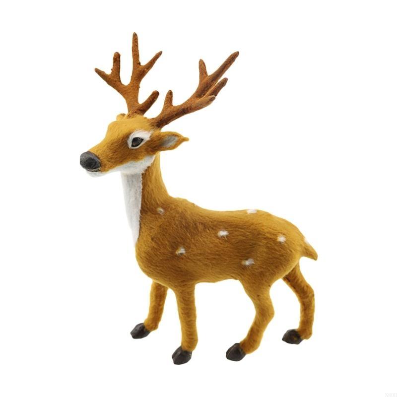 N80B for Creative Christmas Elk Ornament Simulation Winter Elk Figurine Crafts Decor for Home Restaurant Bar Table Decoration