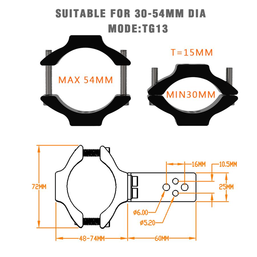 2 Sets Black Aluminum Alloy Motorcycle 30-54mm Tube Fork Spotlight Holder Clamp