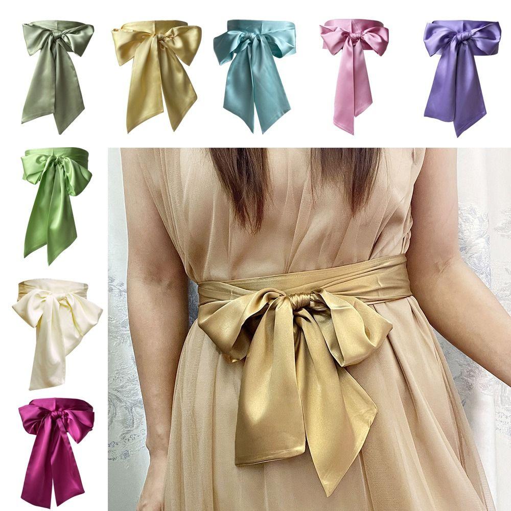 Wide Bowknot Fabric Ribbon Cummerbunds Satin Silk Waist Bands  For Skirts Dress Top Clothes