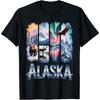 Alaskan Bear Moose Eagle Lake And Mountain Aurora Borealis T-Shirt(1)