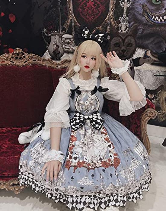 Lady Lazy Lolita Jumper Alice Sleeveless Light Blue Skirt, Cosplay, Dress, Knee-Length,