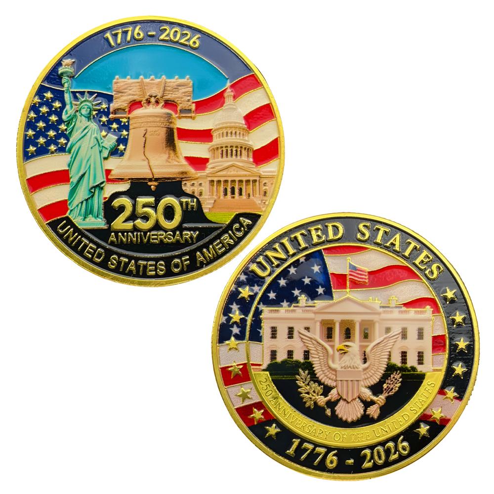 US 250th Anniversary Coin Collection 1776-2026 Commemorative Coin Statue of Liberty/Liberty Bell Patriotic Emblem in Capsule
