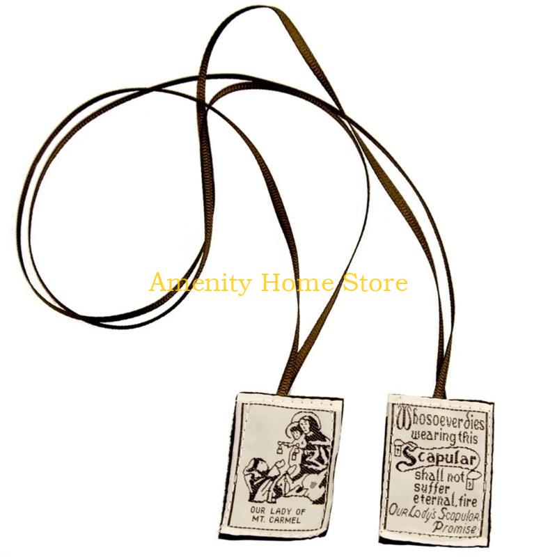 F26C Catholic Scapular Embroidered Scapular Our Lady of Mount Carmel Devotional Rosary Catholic Garment Accessories