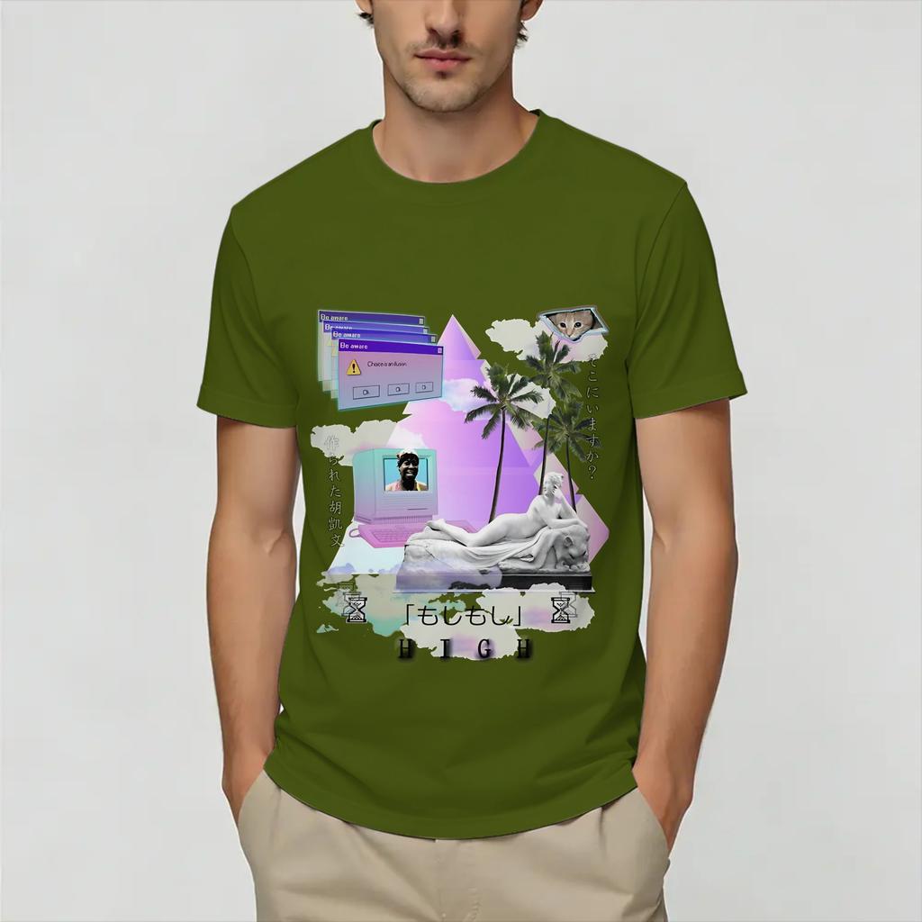 Frutiger Aero World Vaporwave TShirt Unisex Crazy Pure Cotton Tee Shirt Crewneck Short Sleeve T Shirts Plus Size Clothing