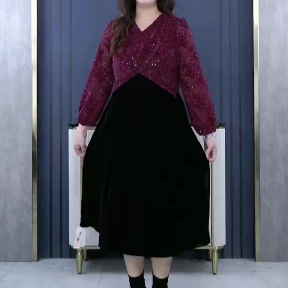 Spring Luxe Lace Jacquard Velvet Plus Size Dress for Women