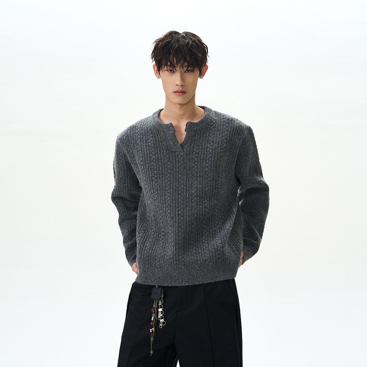 Men s Retro Henley Collar Sweater - High-End Casual Knit for Autumn/Winter XXXL