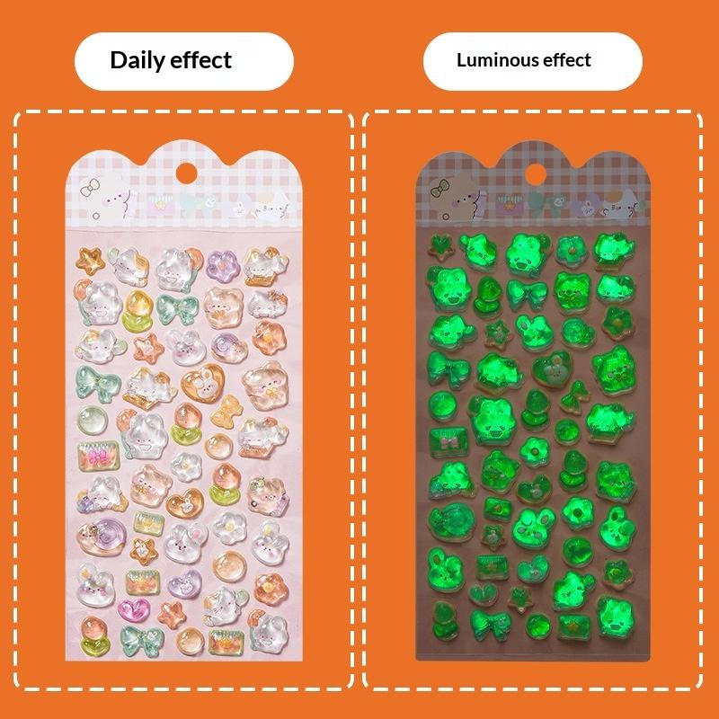 Cute Cartoon Animal Noctilucent 3D  Relief Stickers Fun Aesthetic Stickers Diy Phone Case Diary Stationery Sticker Gift