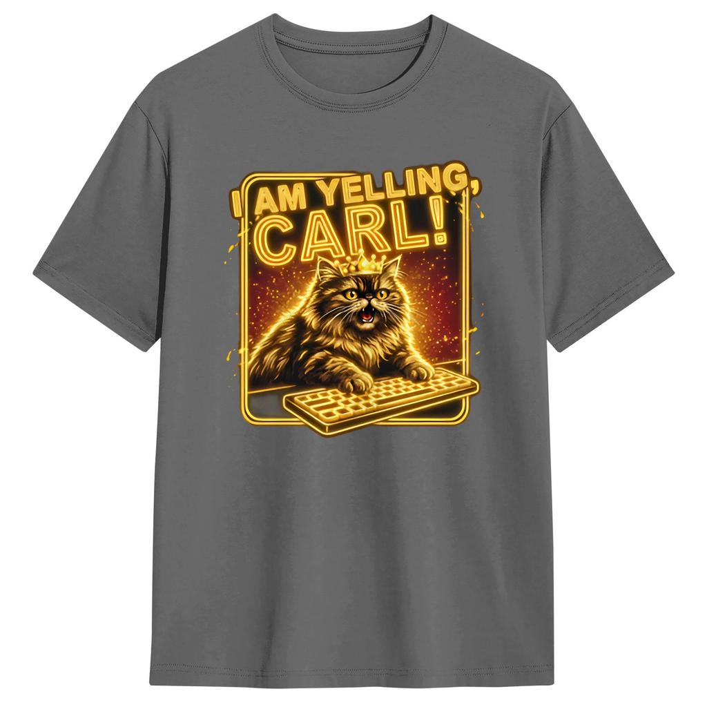 I Am Yelling Carl Donut Cat Meme T Shirt Summer Pure Cotton Tshirts For Unisex Harajuku Casual Tshirt Short Sleeve Awesome Tops