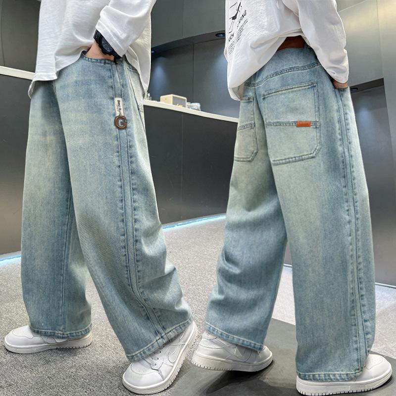 

Boys Spring Summer Thin Denim Jeans: Loose Wide Leg Denim Jeans for Kids & Teens 170