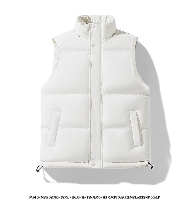 Men's Winter Stand Collar Quilted Vest Waistcoat - Solid Color, Warm, Sleeveless, Thickened Cotton Coat