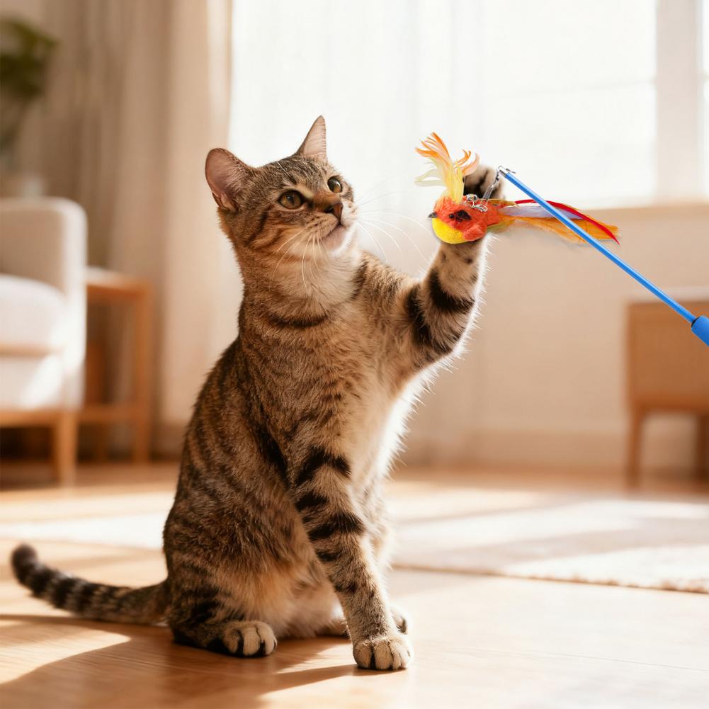 Cat Toy Cat Toy Replacement Cat Teaser Wand Replacement Plush Bird with Feathers Bell Toy for Hunting Instincts Kitten Chasing