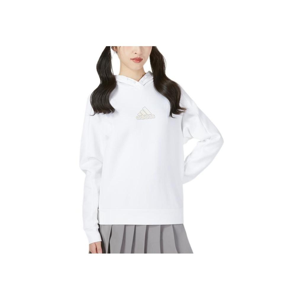 Adidas Front Print Logo Hoodie Long Sleeve Sweatshirt Women Tops White HR2596