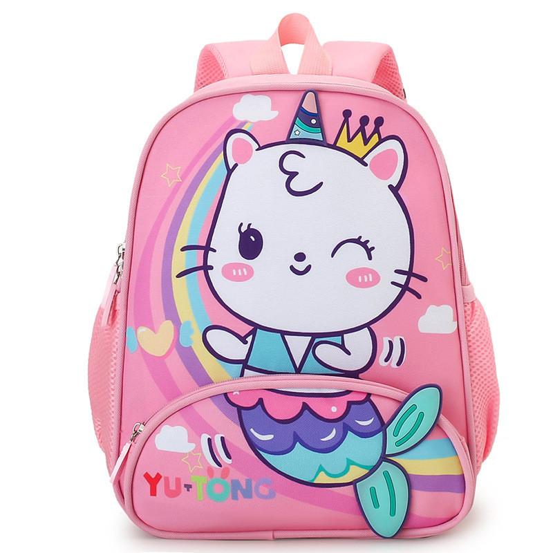 Charming Animal Pattern Childrens Backpack For School With Curved Straps розовый