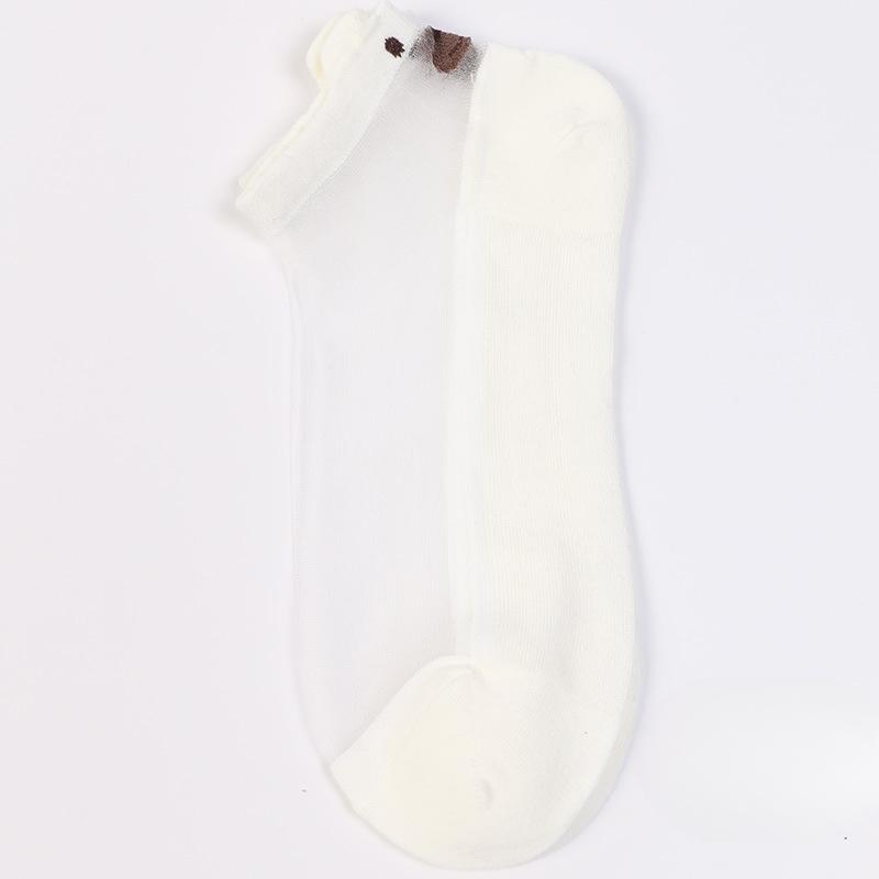 Calzini da barca da donna sottili, freschi, trasparenti, con orsetto carino, in seta di vetro, per primavera ed estate