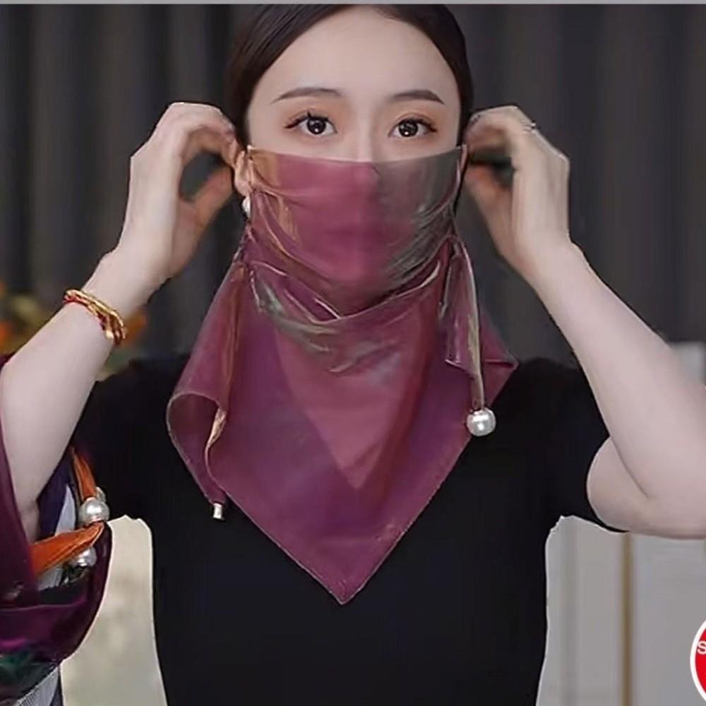 Magnetic Summer Sun Protection Veil Multi-functional Women's Solid Color Gauze Scarf