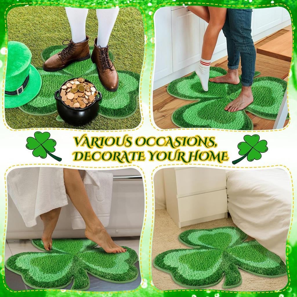 Cindeer St Patricks Day Shamrock Bathroom Rugs Lucky Shamrocks Clover Decorative Doormat Washable Kitchen Rugs Comfort Nonslip Doormats Rug Shower