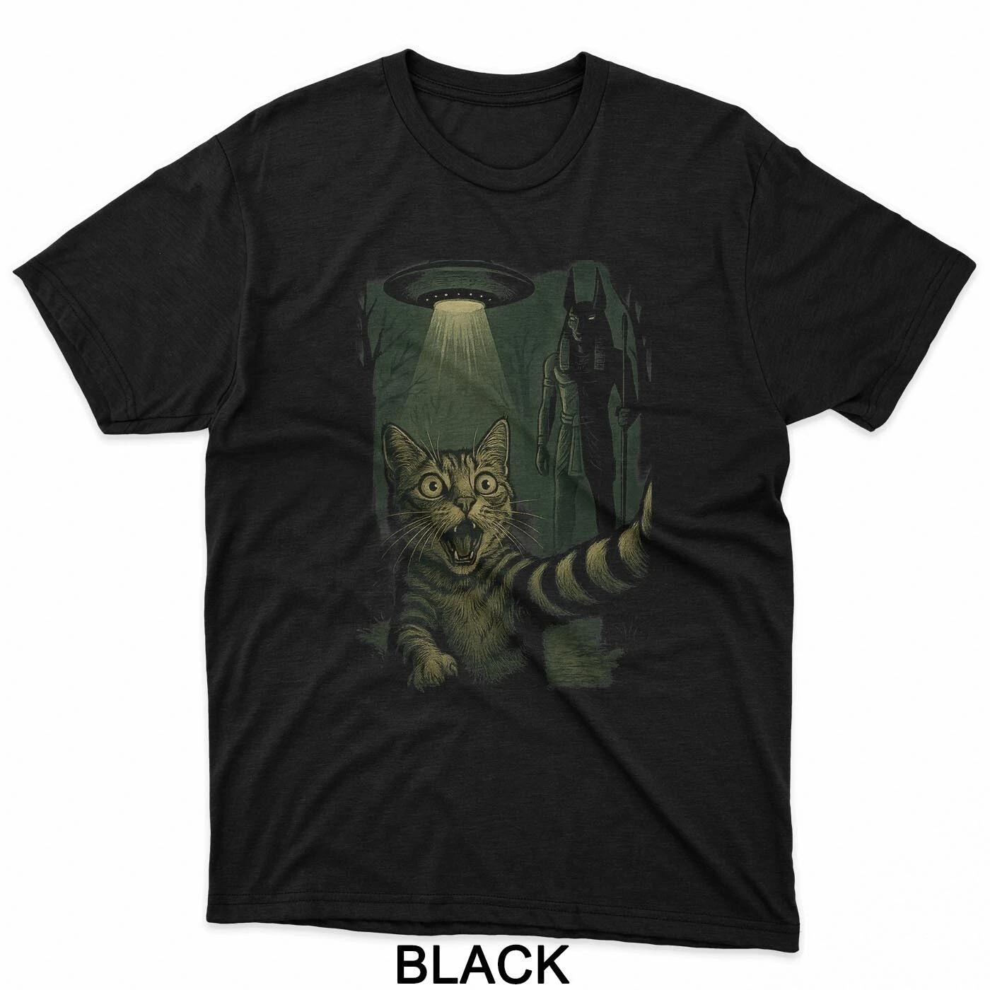 Cat Selfie UFO Anubis Ancient God Witnesses Alien Contact T-Shirt S