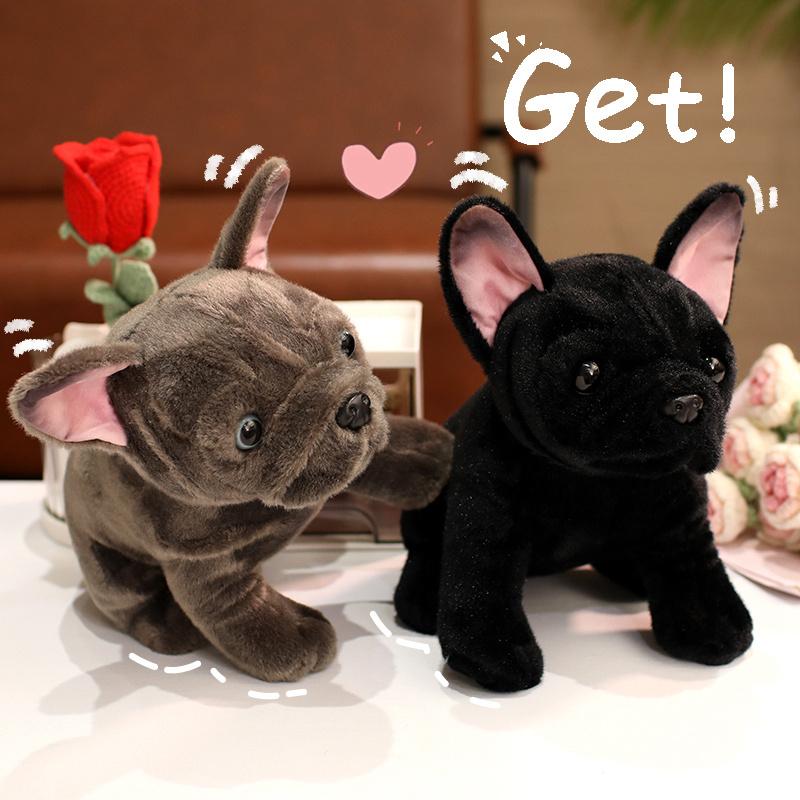 Favorite Toy Unisex Kids Black Lifelike Plush French Bulldog Toy Real-Life Stuffed Animals Dog Soft Simulation Pets Shar Pei Puppy Doll Kids Toy Birthday Gift