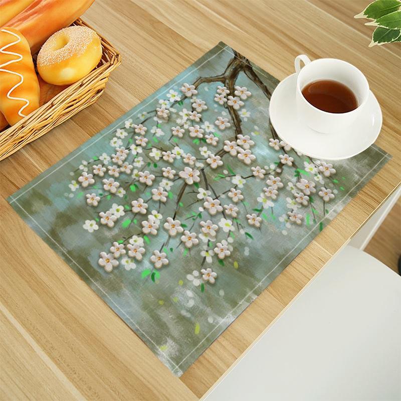 Motivi 3D Cvijetno Placemat Linen Fabric Table Mats Family Dinner Tableware Kitchen Table Mat 30X45cm