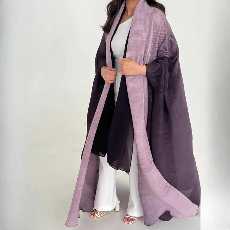 Wrinkled Women's Windbreaker Jacket Bat Sleeve Scarf Collar, Gradient Long Robe Fashion Retro Coats and Jackets Women