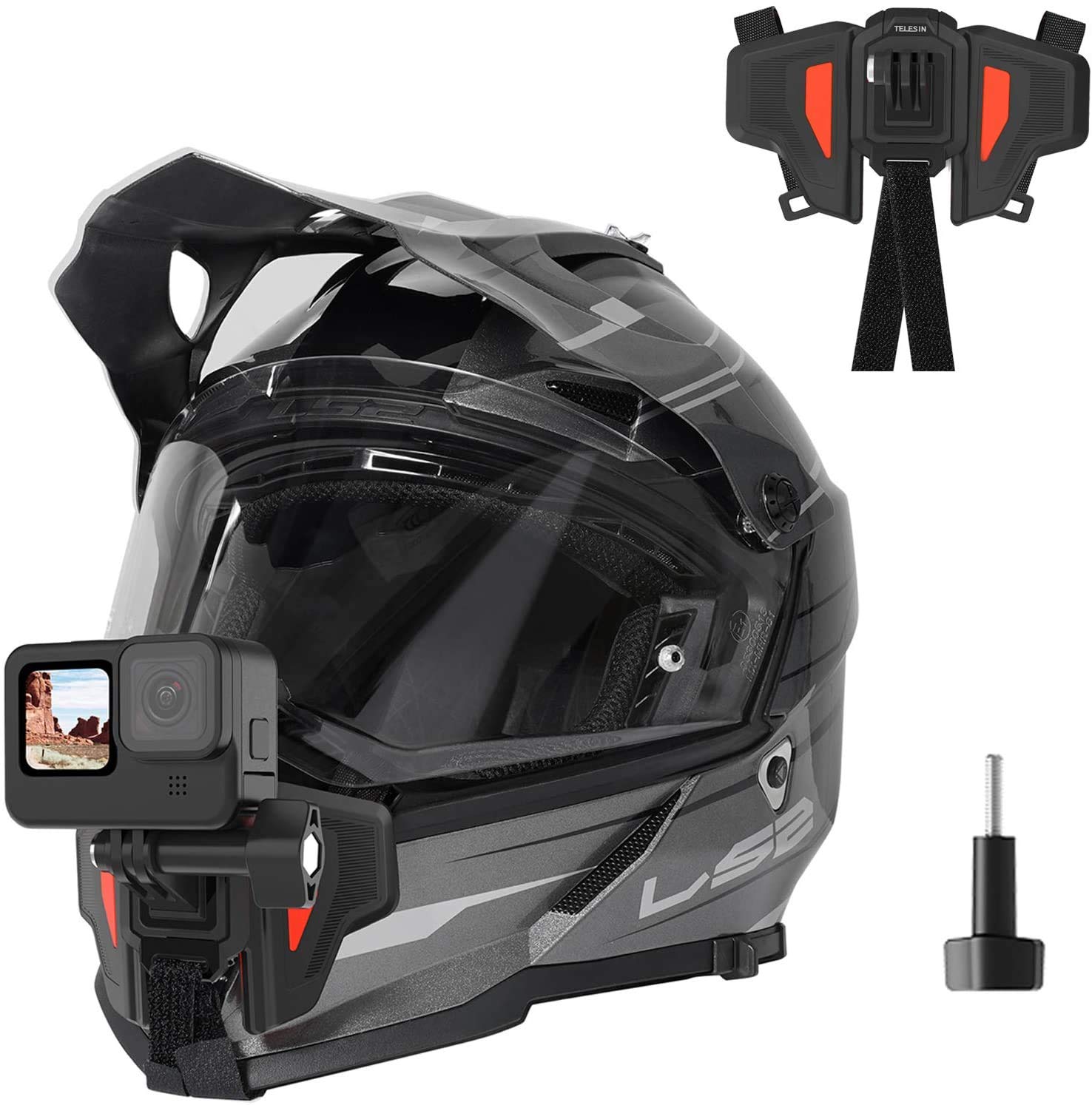 

TELESIN 2nd Generation Universal Bike Helmet Holder Helmet Chin Mount Compatible with POV Photography for Action Camera Accessories Compatible with